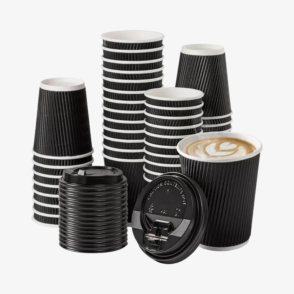 black ripple wall takeaway coffee cups with lids