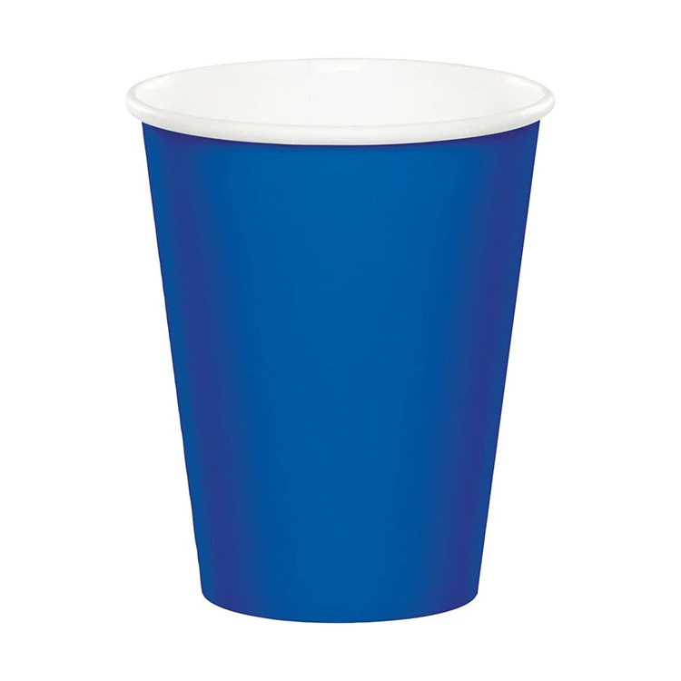 Blue, green, light green, light blue and pink single wall paper cups shown as individual colour options