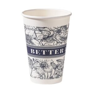 Blue floral tall paper cup closeup – XINNENG printed hot drink paper cup collection