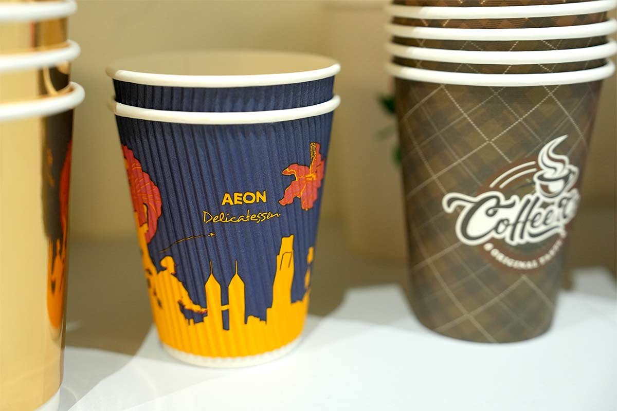 blue orange custom printed coffee cups