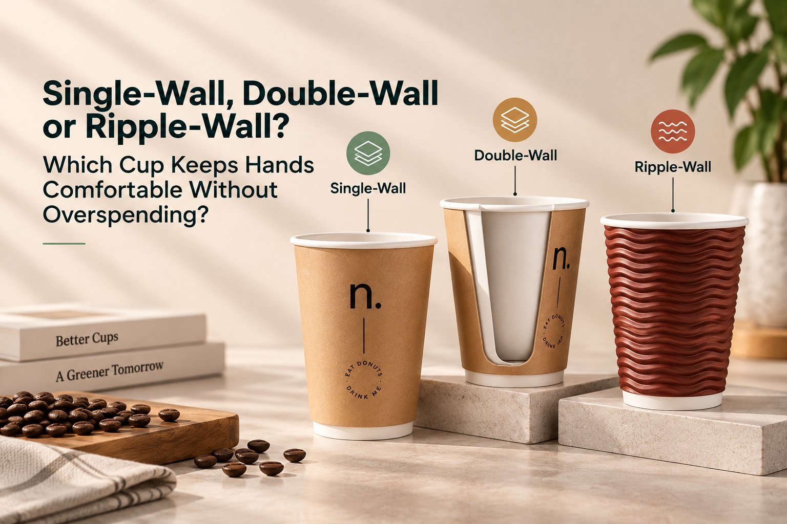 Single-Wall, Double-Wall or Ripple-Wall featured image with cross-section comparison of all three cup constructions and headline.