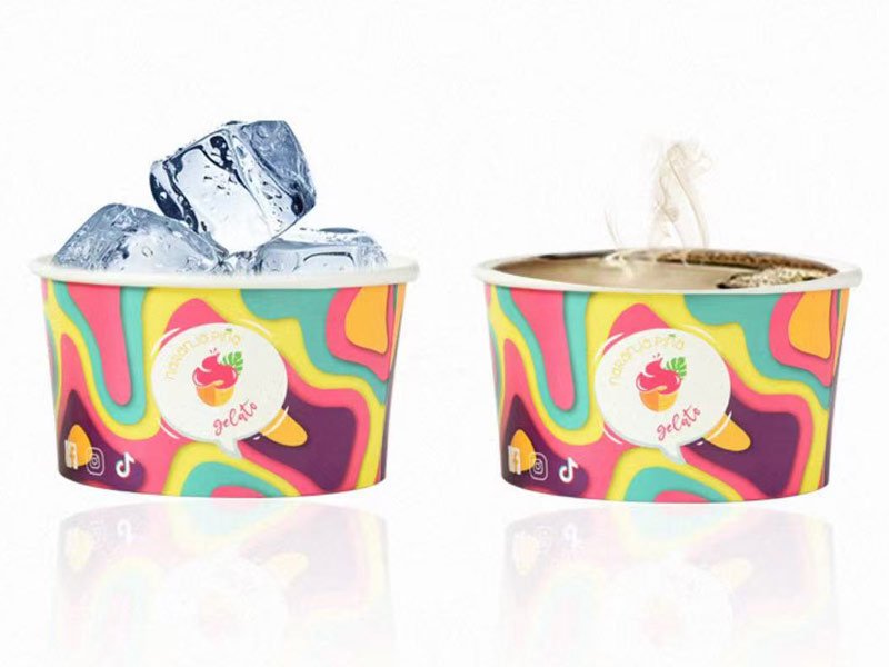 colorful printed dessert cups hot cold use ice cubes