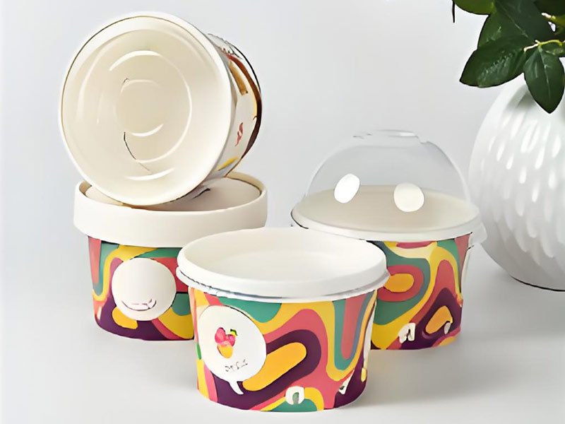 colorful printed ice cream tubs with dome lids