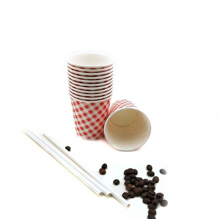 Custom 9 oz advertising paper cups with straws for takeaway
