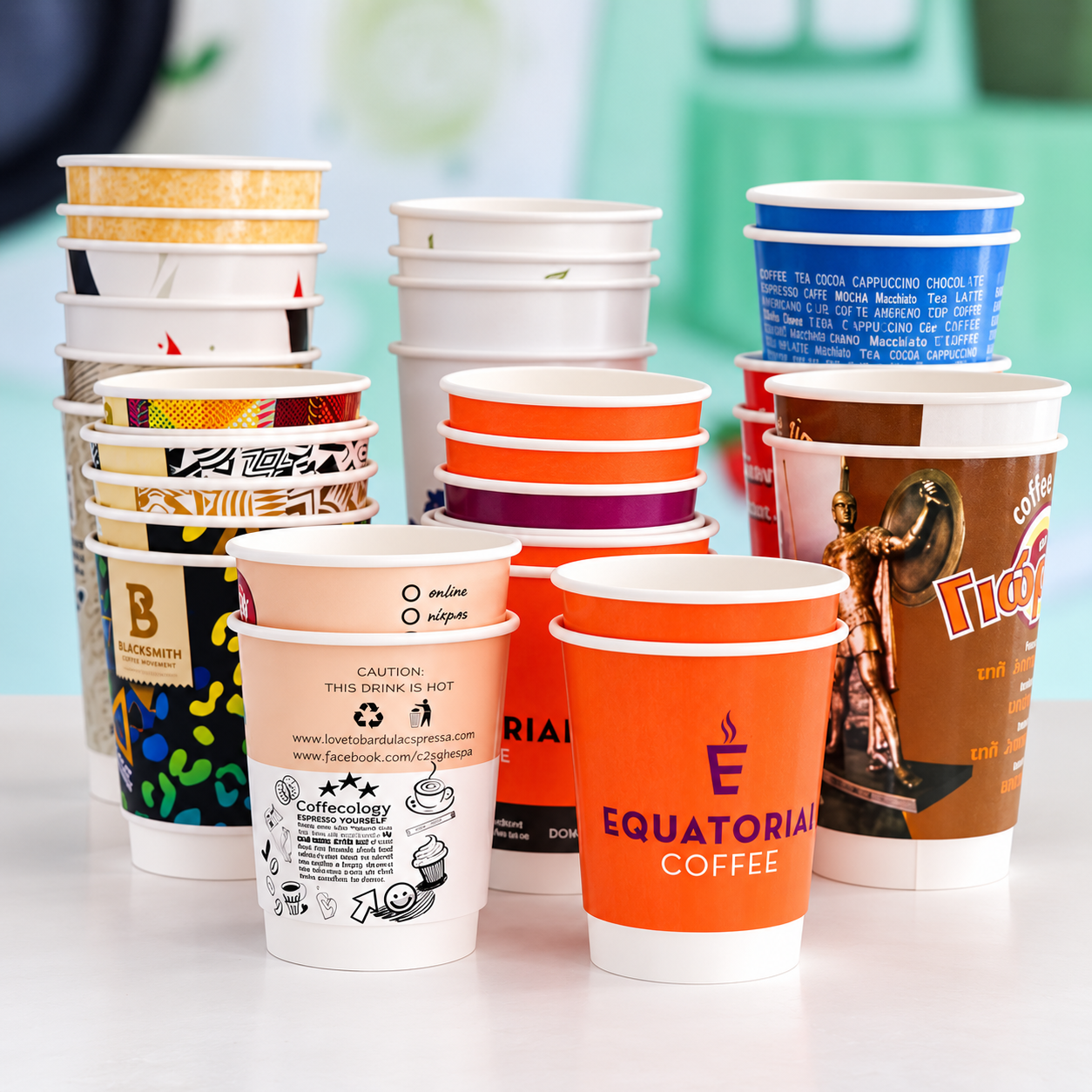 Custom printed paper cups showing how inks and printing affect finished cup configuration