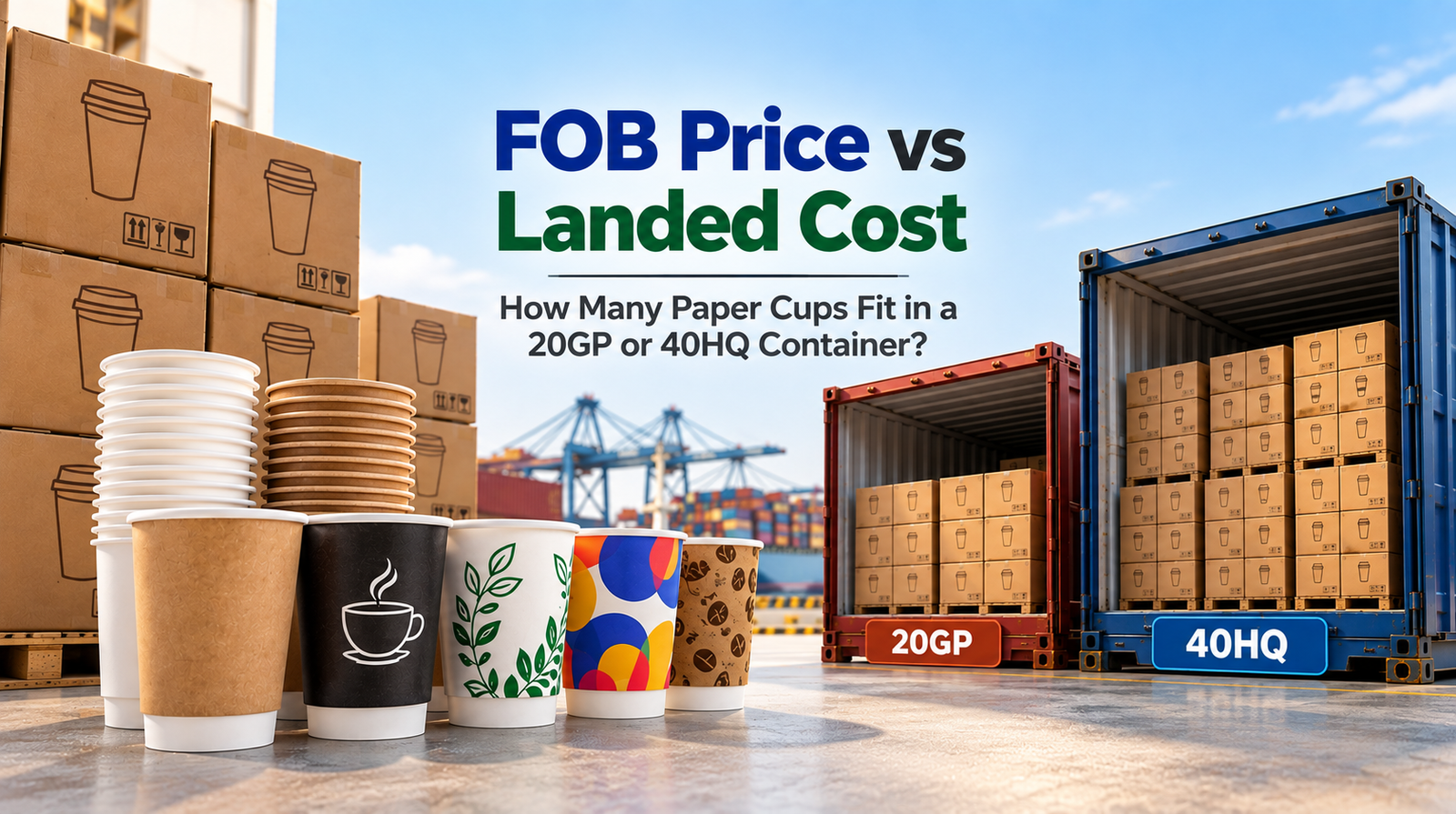 FOB price and landed cost paper cup container loading illustration