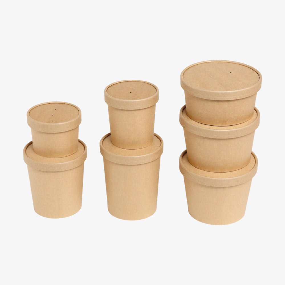 kraft paper buckets with paper lids stacked
