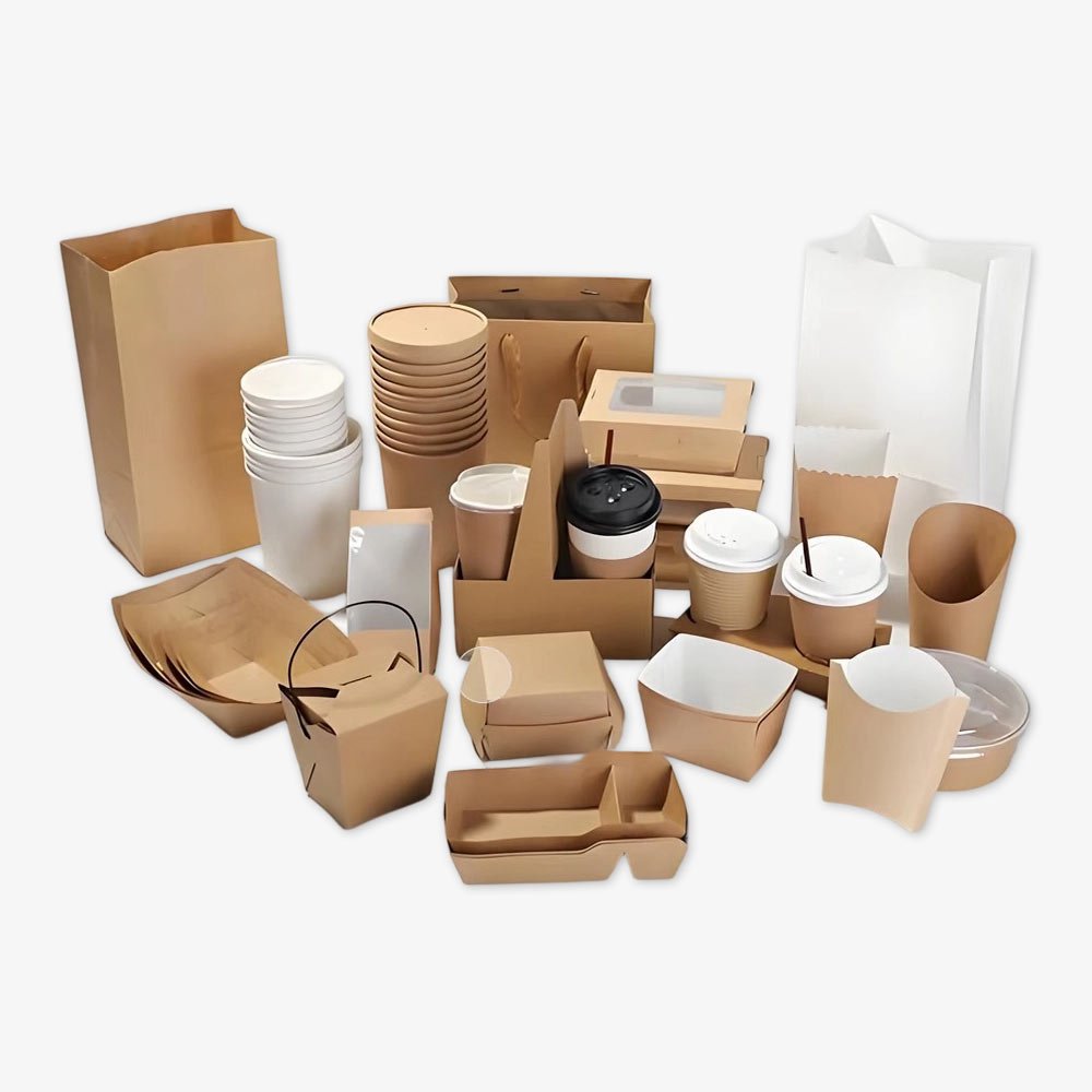 kraft takeaway packaging set bags cups boxes