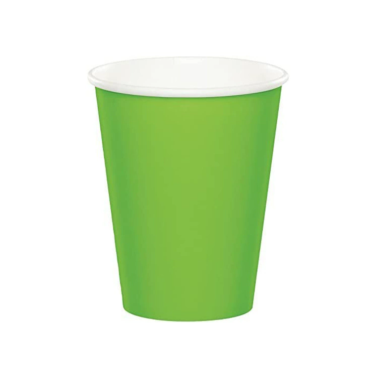 Blue, green, light green, light blue and pink single wall paper cups shown as individual colour options