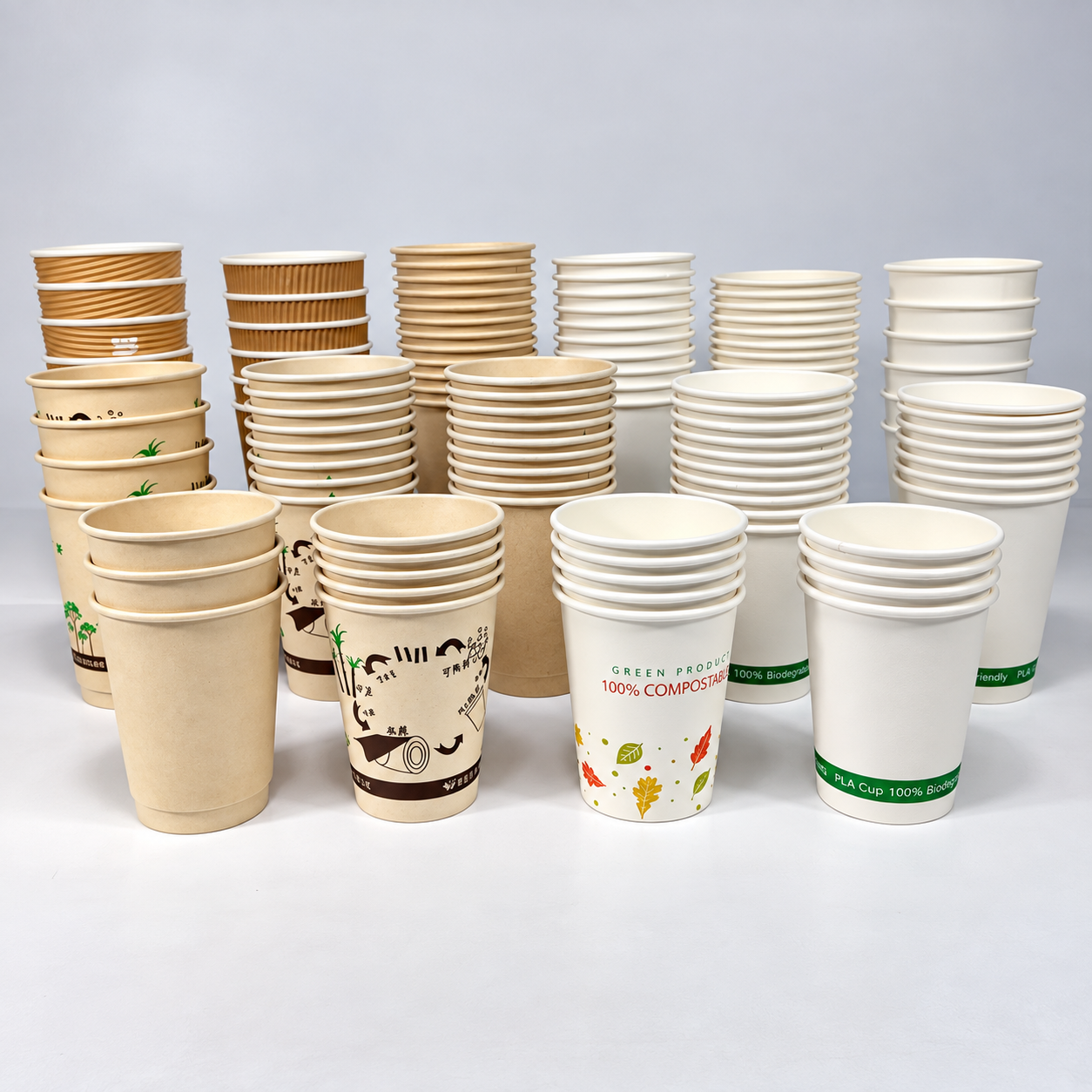 Assorted paper cup constructions for checking environmental claims by component