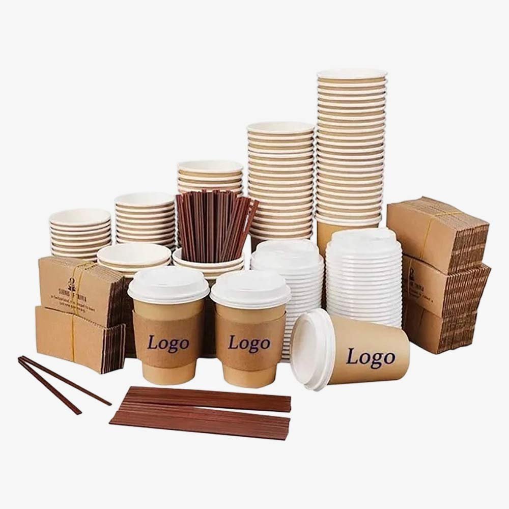 paper cup lids sleeves and logo packaging set