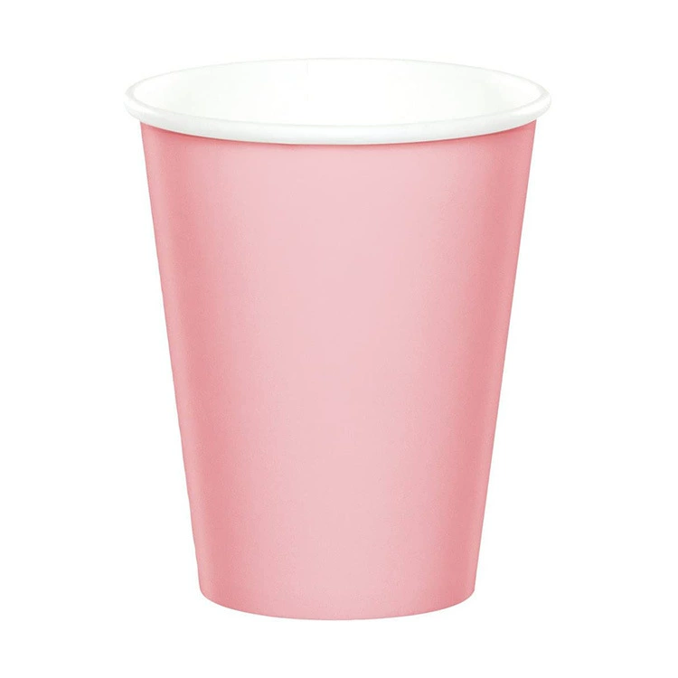 Blue, green, light green, light blue and pink single wall paper cups shown as individual colour options