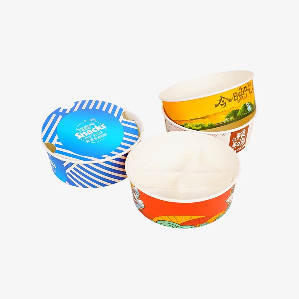 printed round paper noodle bowls with lids