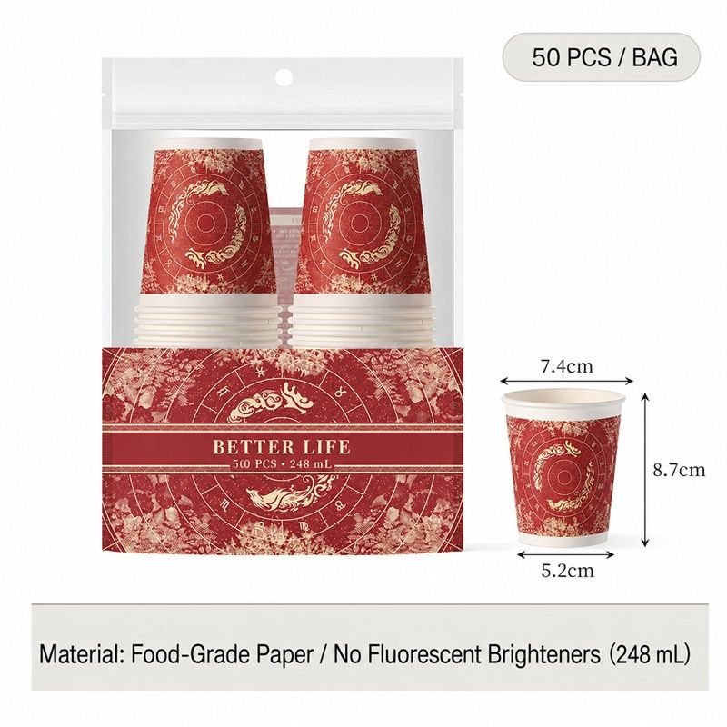 Red zodiac paper cups 248ml 50 pack