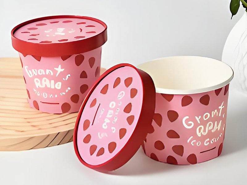 strawberry printed ice cream tub with dome lid