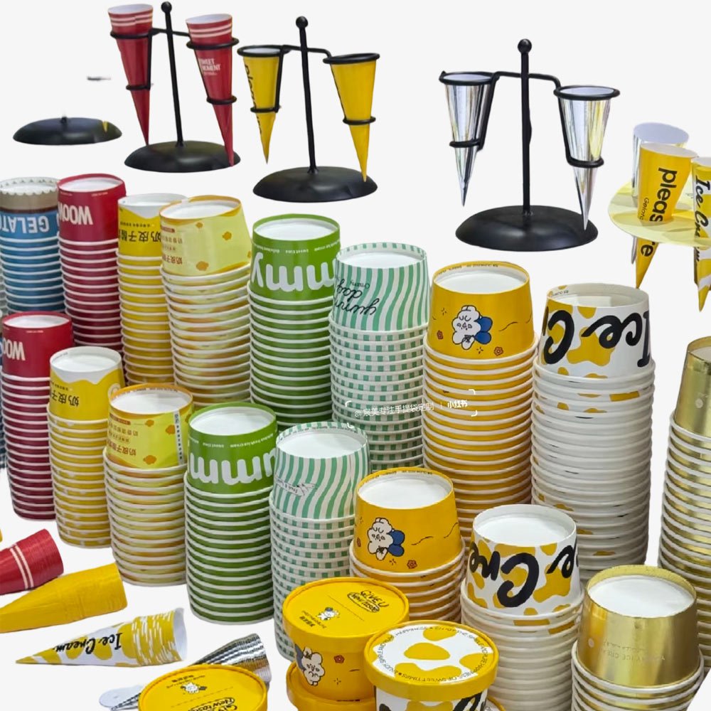 yellow printed ice cream cup cones display