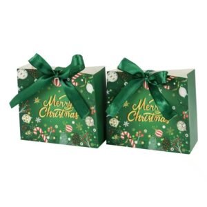 Christmas chocolate candy box in green with ribbon and Merry Christmas print