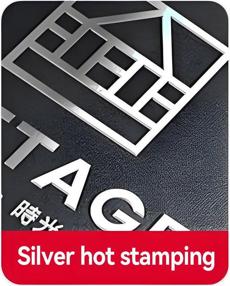 Silver hot foil stamping that adds a sleek metallic logo effect