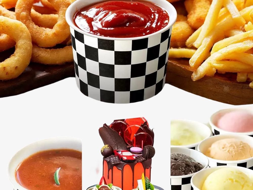 black white checkered paper snack buckets